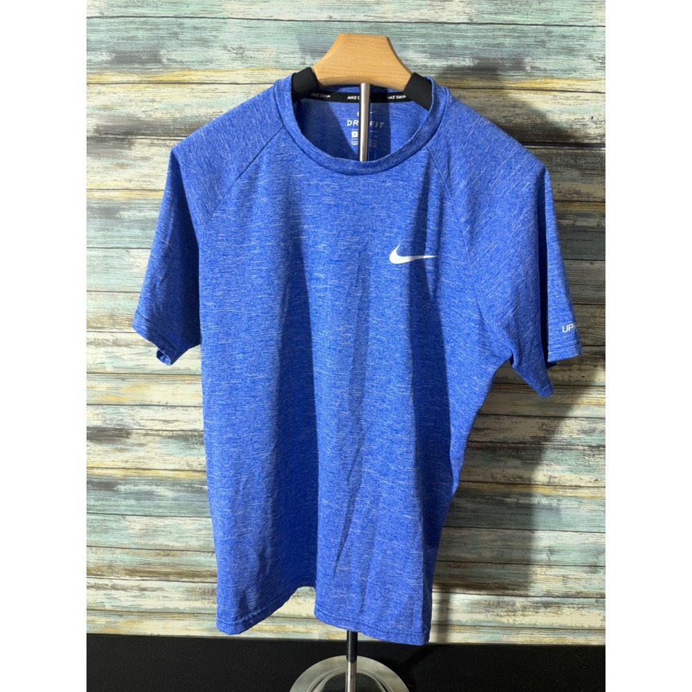 Nike Swim Dri-FIT Shirt Small Blue Excellent Heathered UPF Short Sleeve Tee - Picture 2 of 5